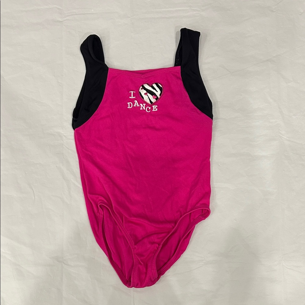 Jacques Moret Girls Hot Pink and Black Dance Leotard